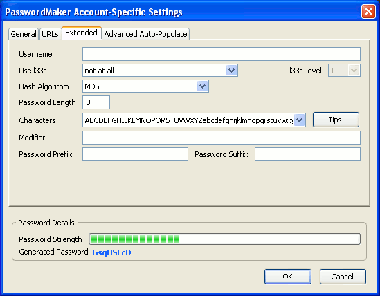 PasswordMaker Settings